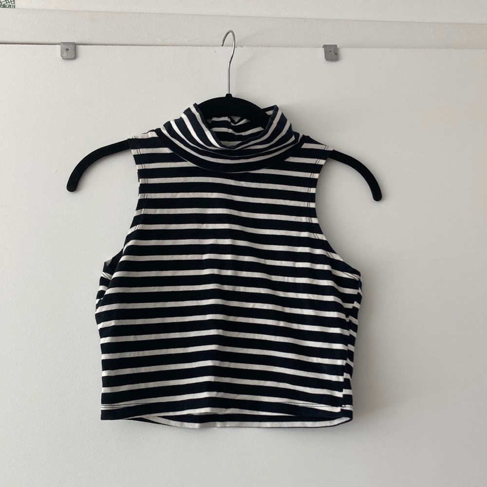 Navy and White Strip Knit Crop Top